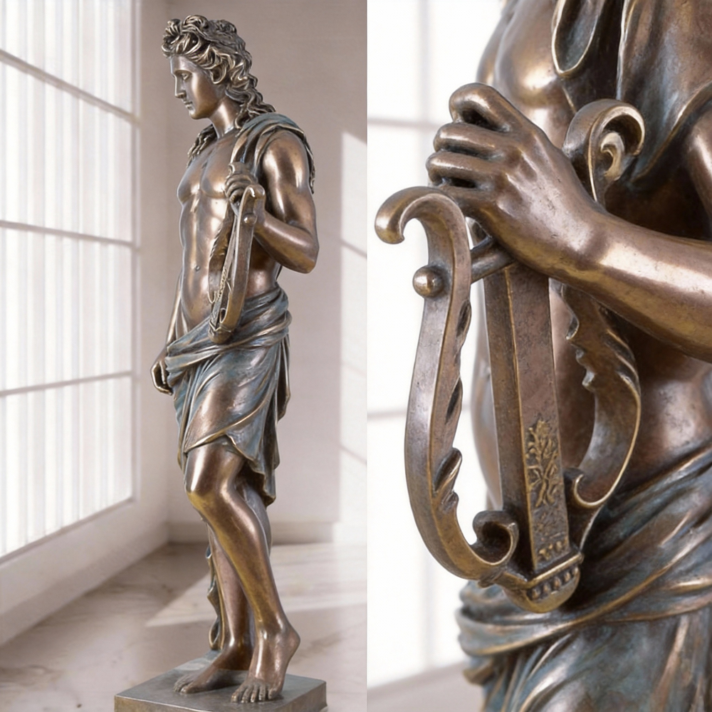 bronze Apollo with Lyre Statue lyre detail