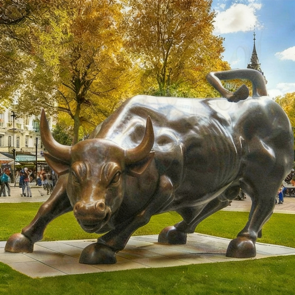 bronze Bull Market Sculpture front view