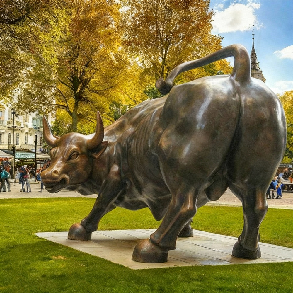 bronze wall street Bull Market Sculpture top view