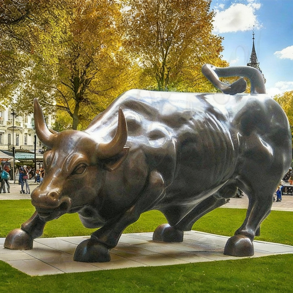 bronze Bull Market Sculpture side angle