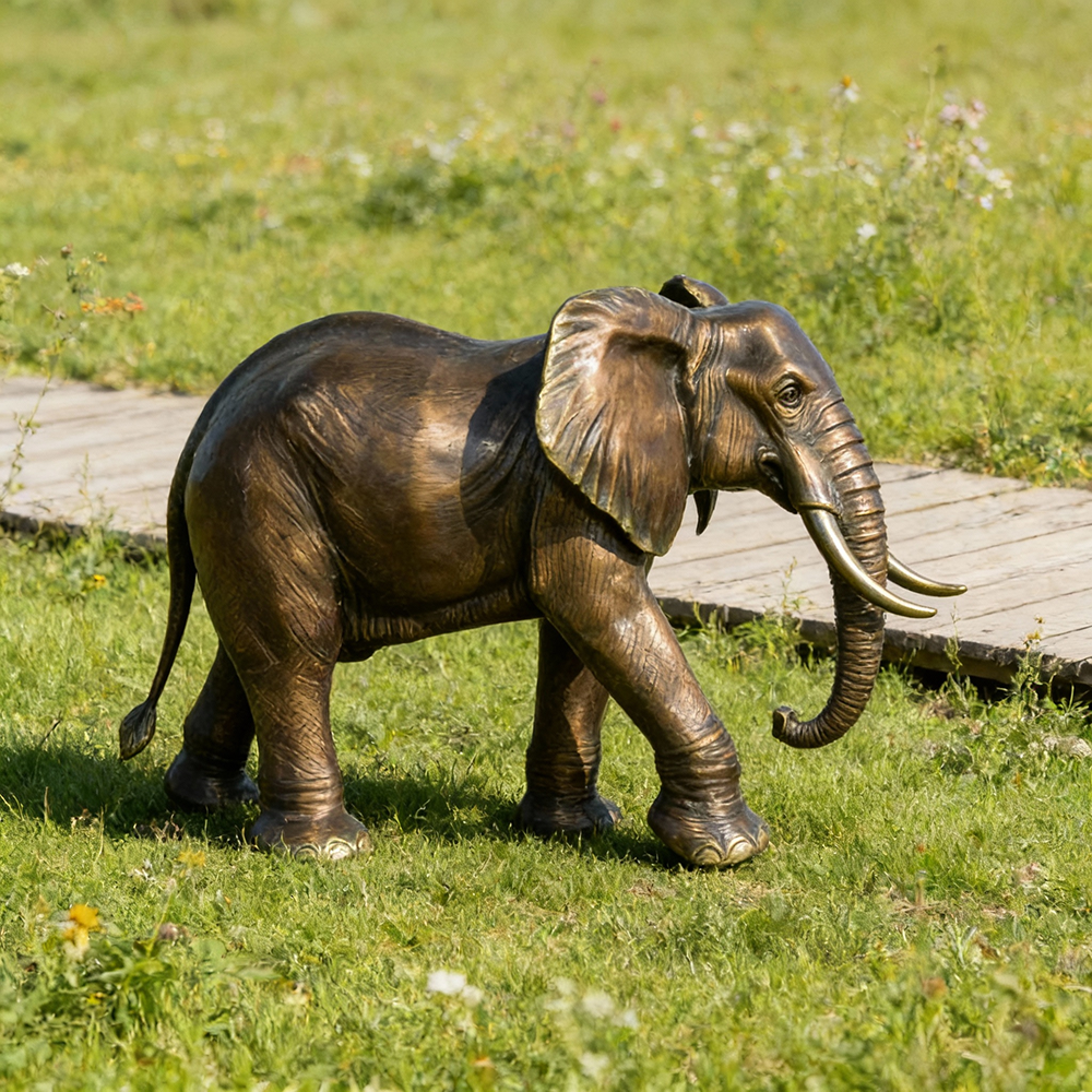 bronze Elephant Lawn Sculpture full view