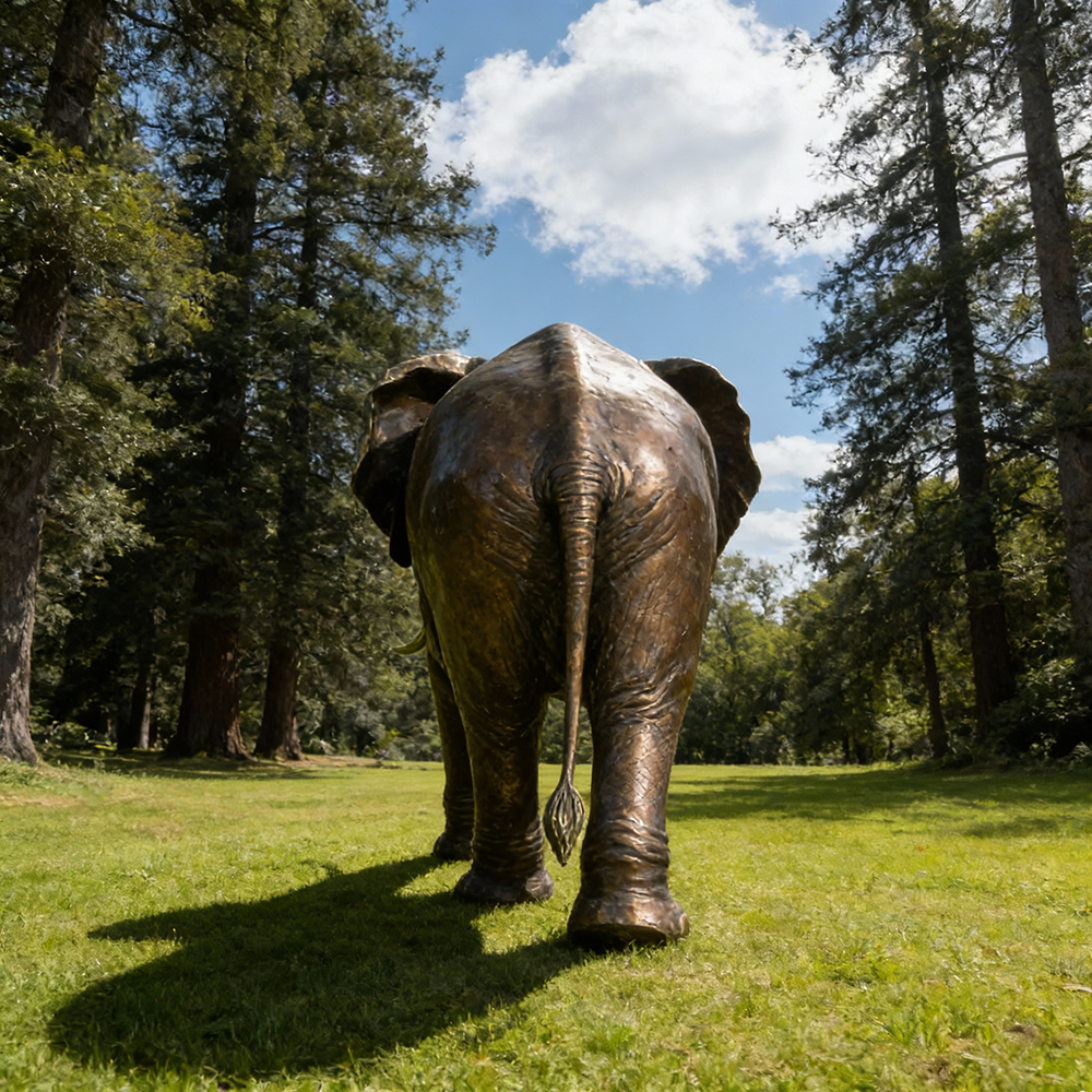 bronze Elephant Lawn Sculpture rear view