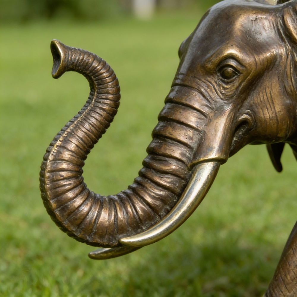 bronze Elephant Lawn Sculpture trunk detail