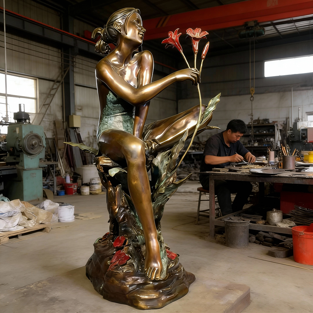 bronze Flower Girl Statue Outdoor