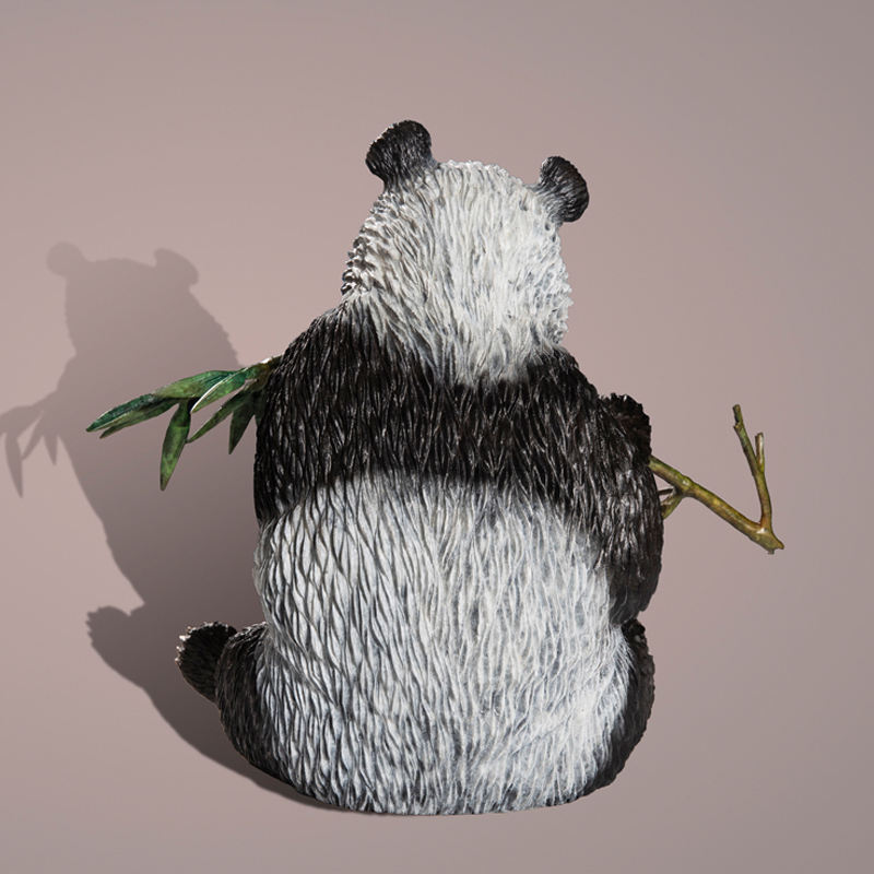 bronze Garden Panda sitting Statue back view