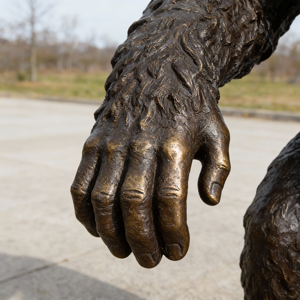 bronze Gorilla Life Size Statue hand close-up with textured fur