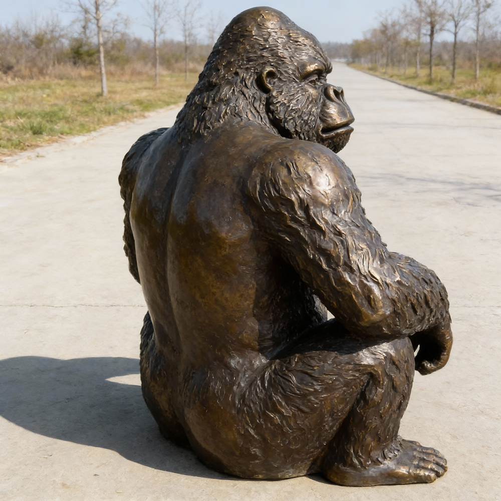 bronze Gorilla seated Life Size Statue back view