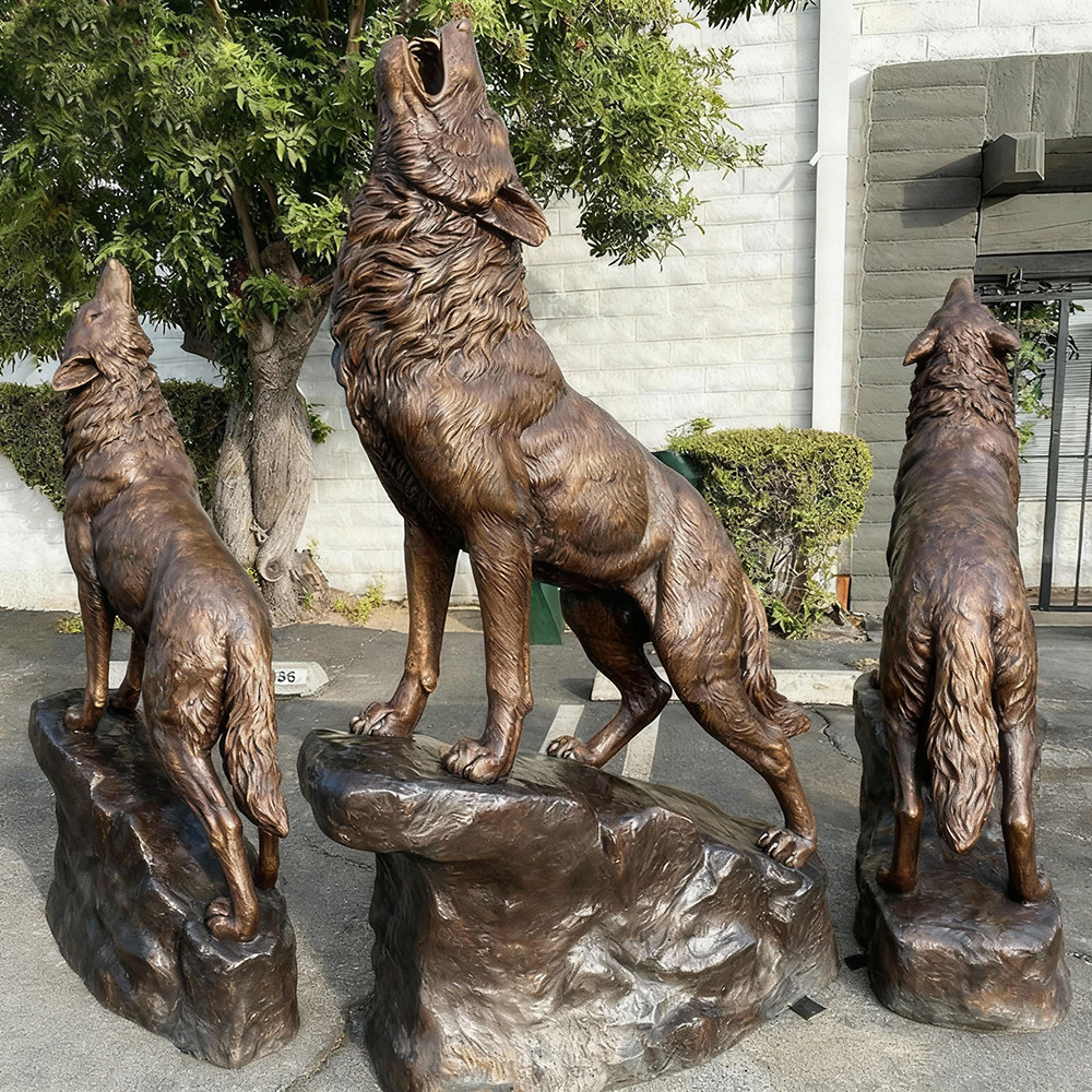 bronze Howling Wolf Sculpture group display