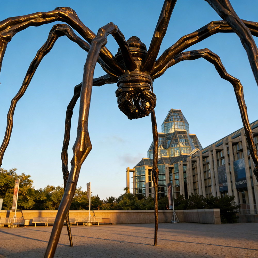 bronze Huge Spider Sculpture underside close-up with leg joints