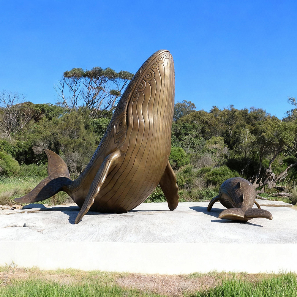 bronze Humpback Whale Statue front view
