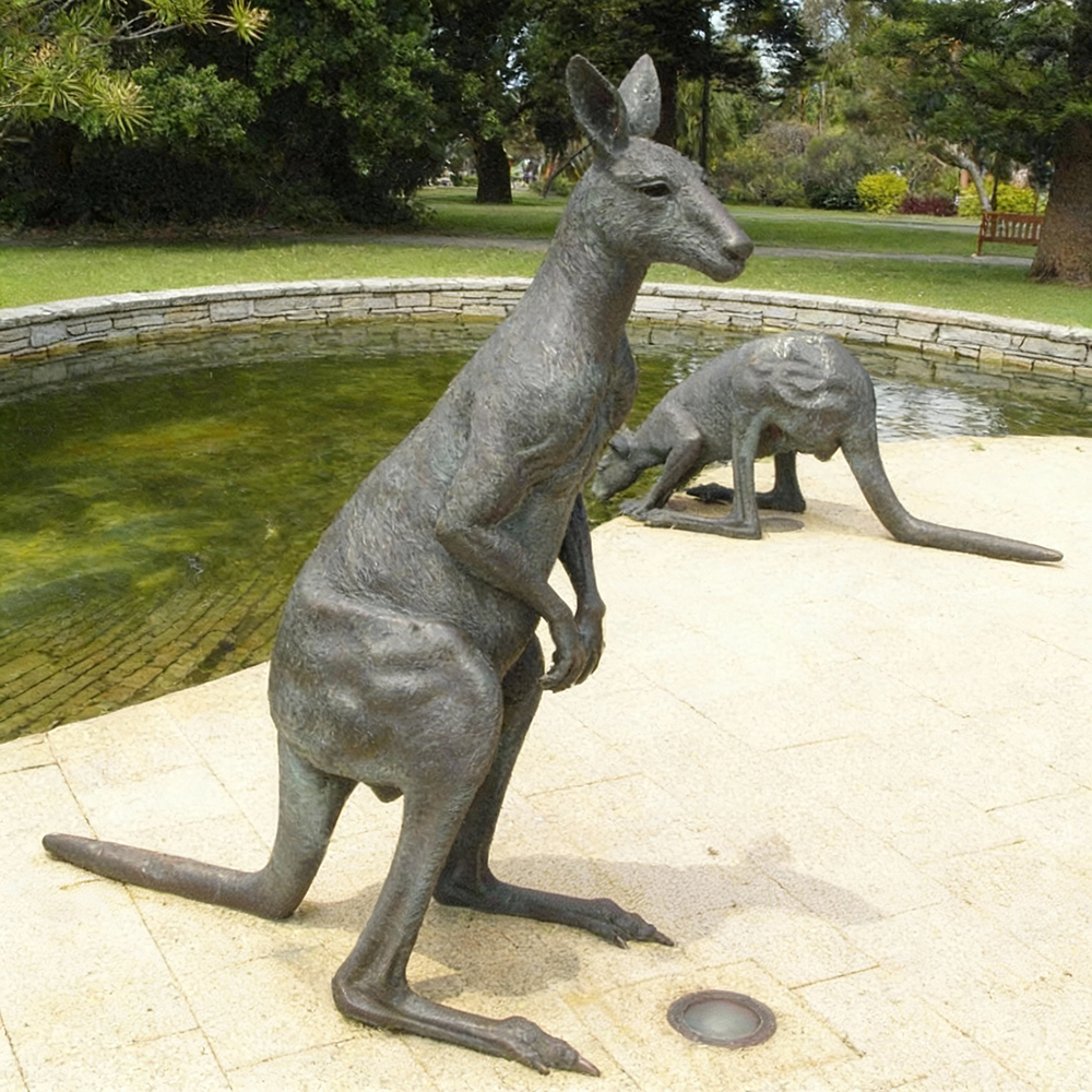 bronze Kangaroo Garden Ornament with second kangaroo drinking