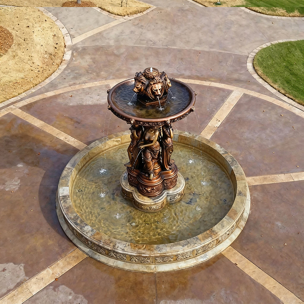 bronze Lady Fountain Statue top lion water
