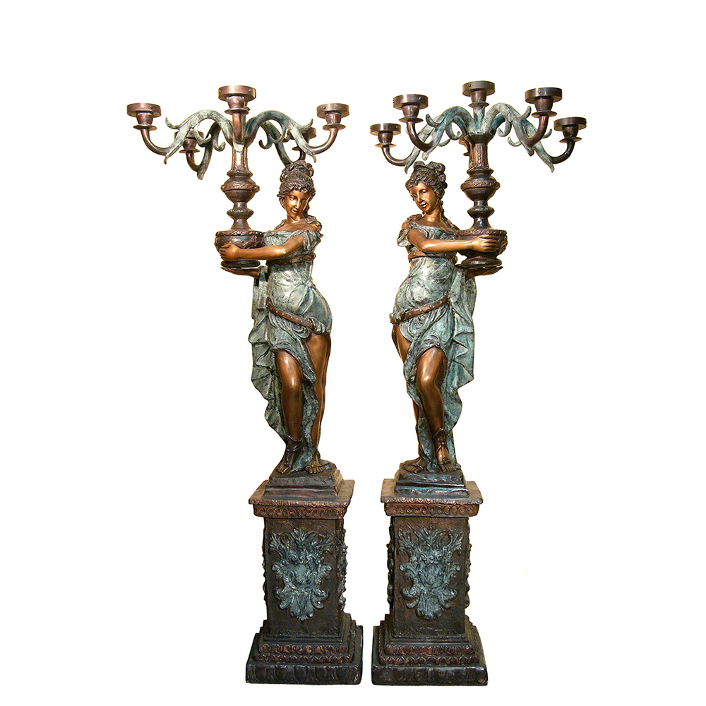 villa bronze Lady Holding Candelabra Sculpture