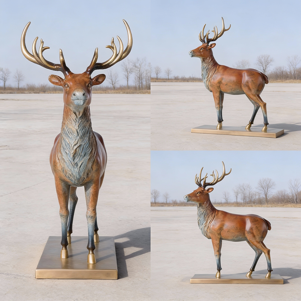 bronze Large Deer Décor front facing stag on square base