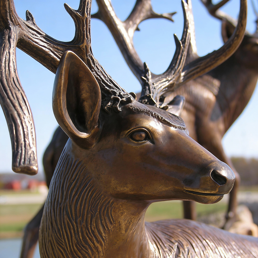 bronze Large Deer Garden Statues antler closeup