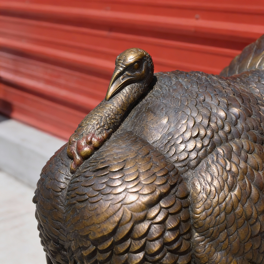 bronze Large Turkey Statue head close-up detail