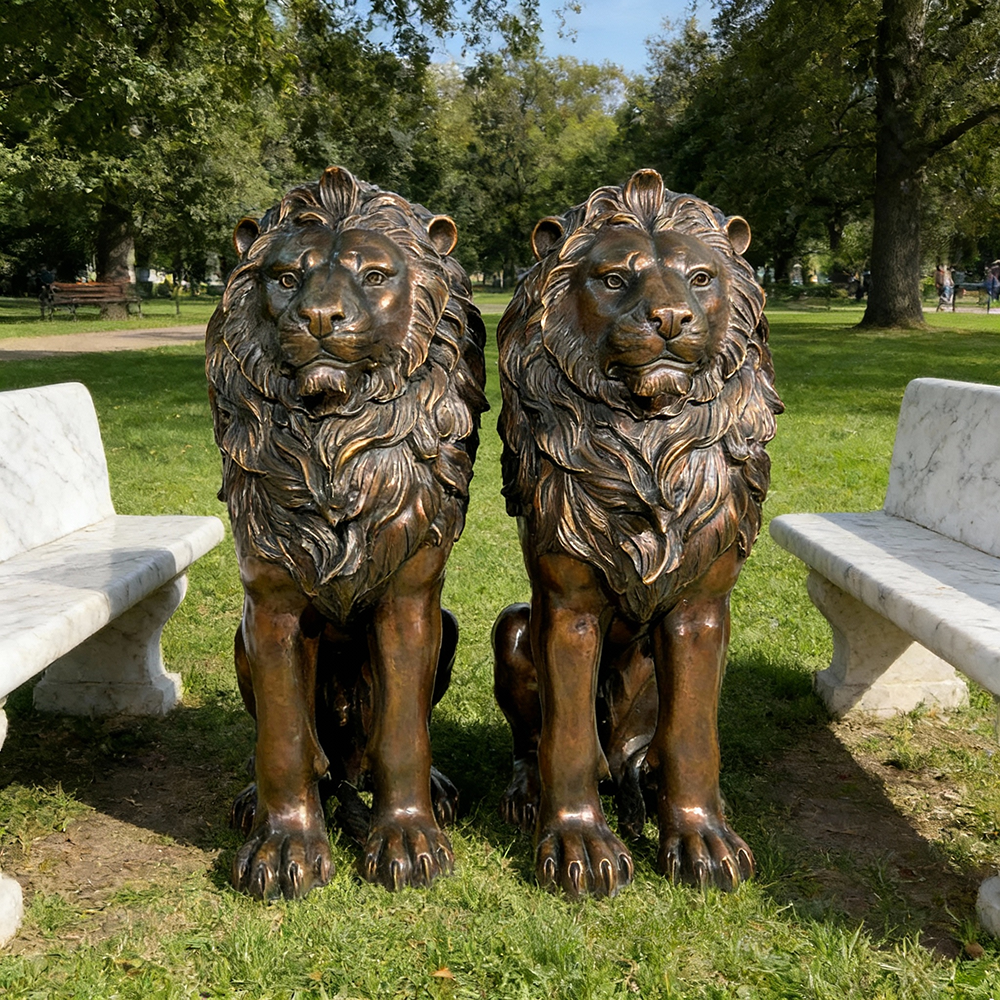 bronze Lion Porch Statues front pair