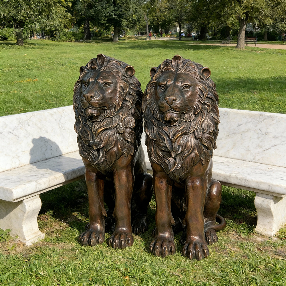 bronze Lion Porch Statues garden setting