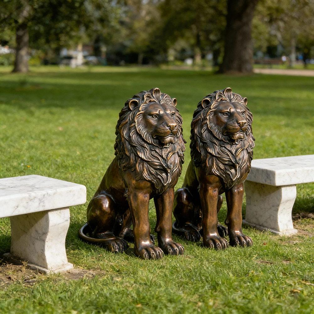 bronze Lion Porch Statues park display