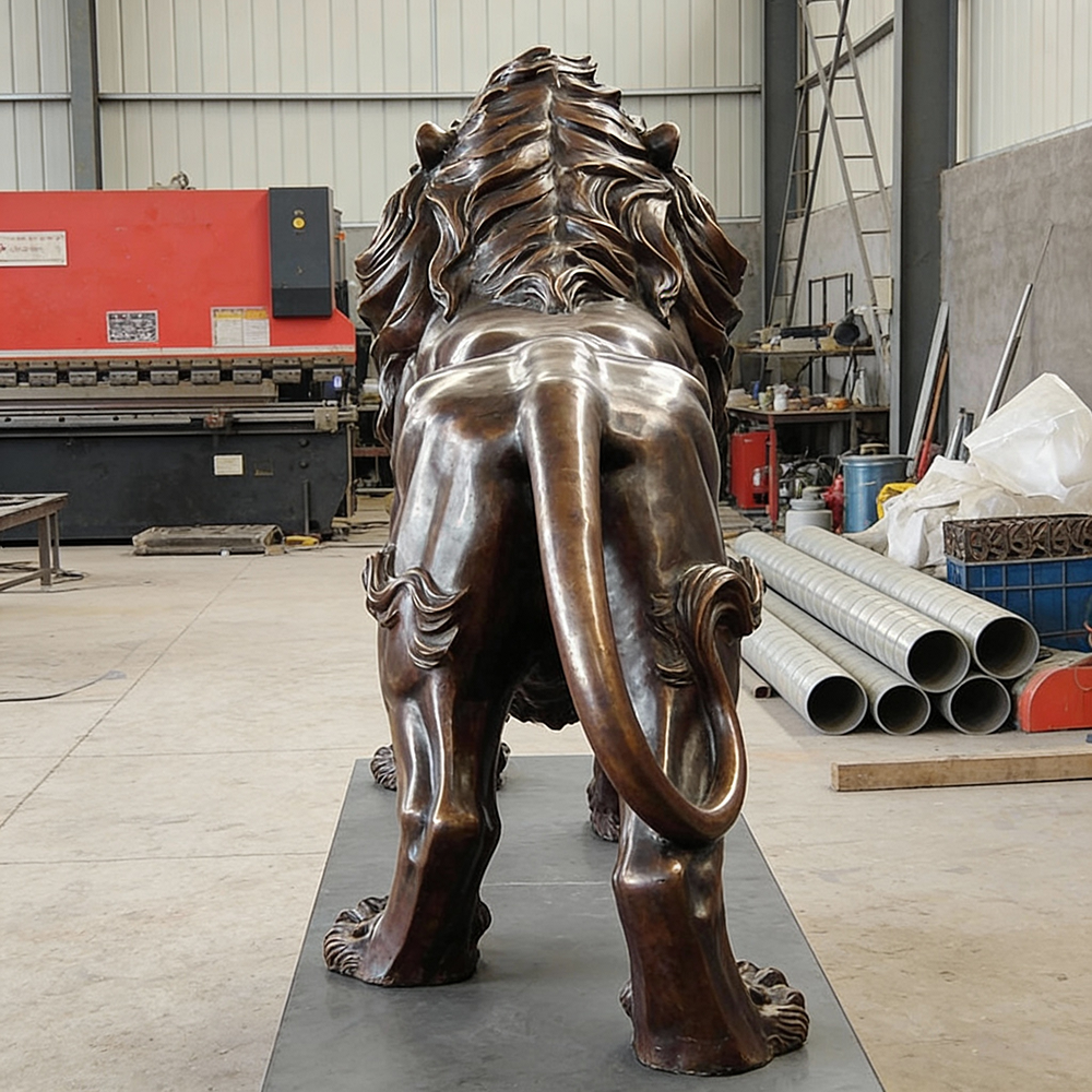 bronze Lion Roaring Statue with curved tail
