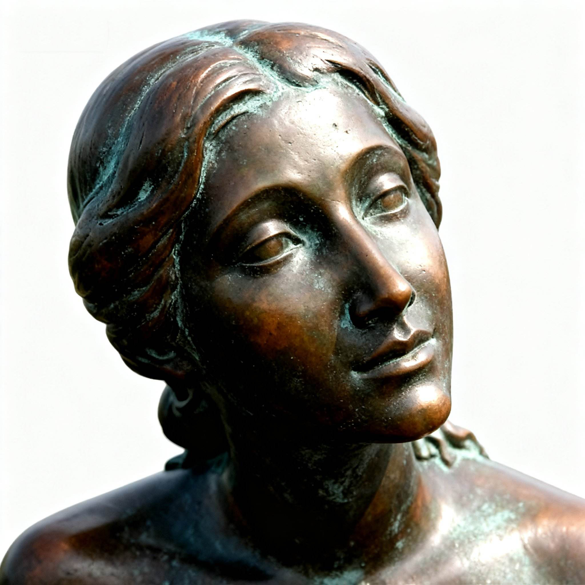 bronze Little Mermaid statue face detail