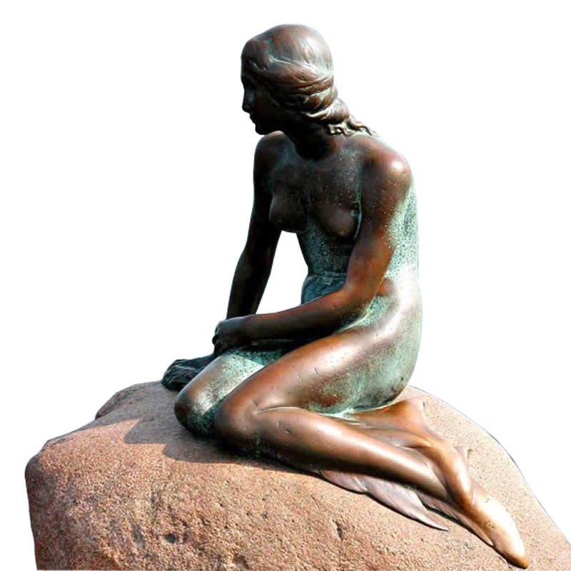 bronze Little Mermaid statue sitting on rock