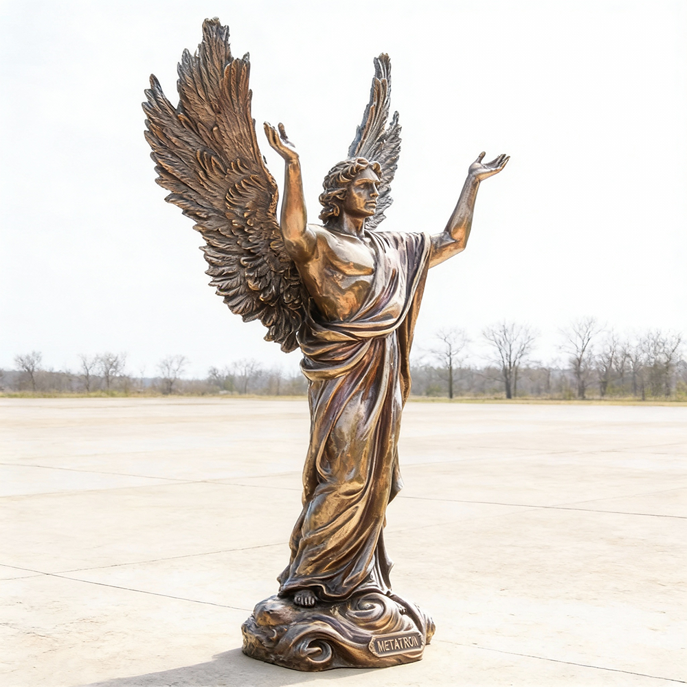 bronze Metatron Angel Statue with cloud base detail