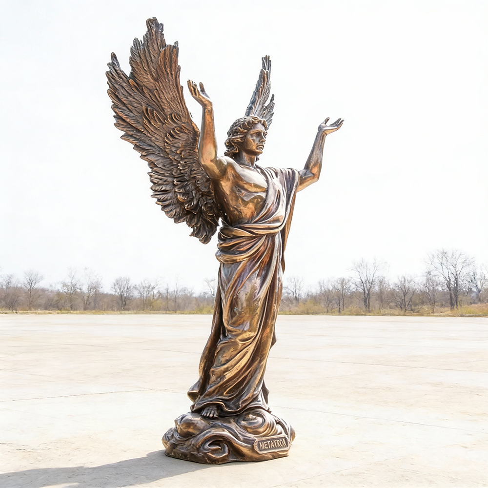 bronze Metatron Angel Statue with flowing robe and wings