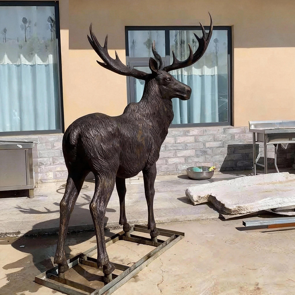 bronze Moose Garden Ornament with large antlers