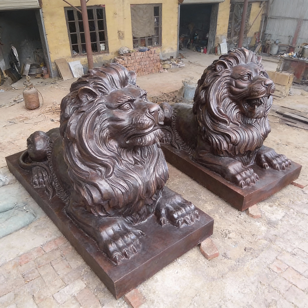 bronze Outdoor Entrance Lion Statue pair