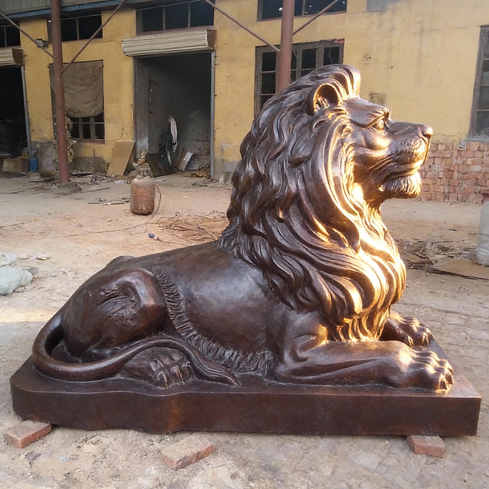 bronze Outdoor Entrance Lion Statue side lying pose