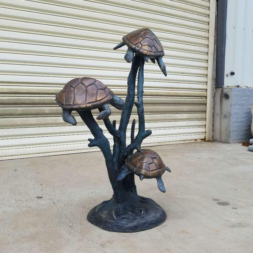 bronze Sea Turtle Garden Statue climbing coral