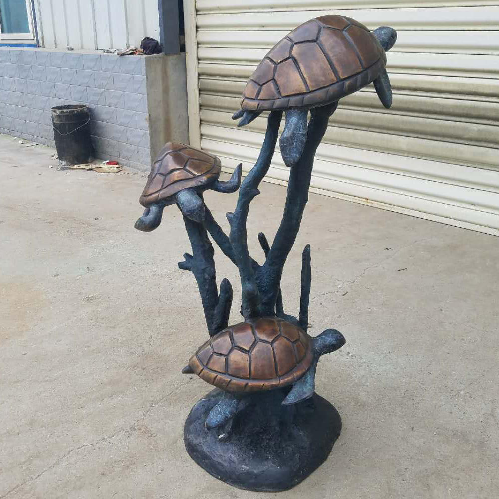 bronze Sea Turtle Garden Statue with coral base