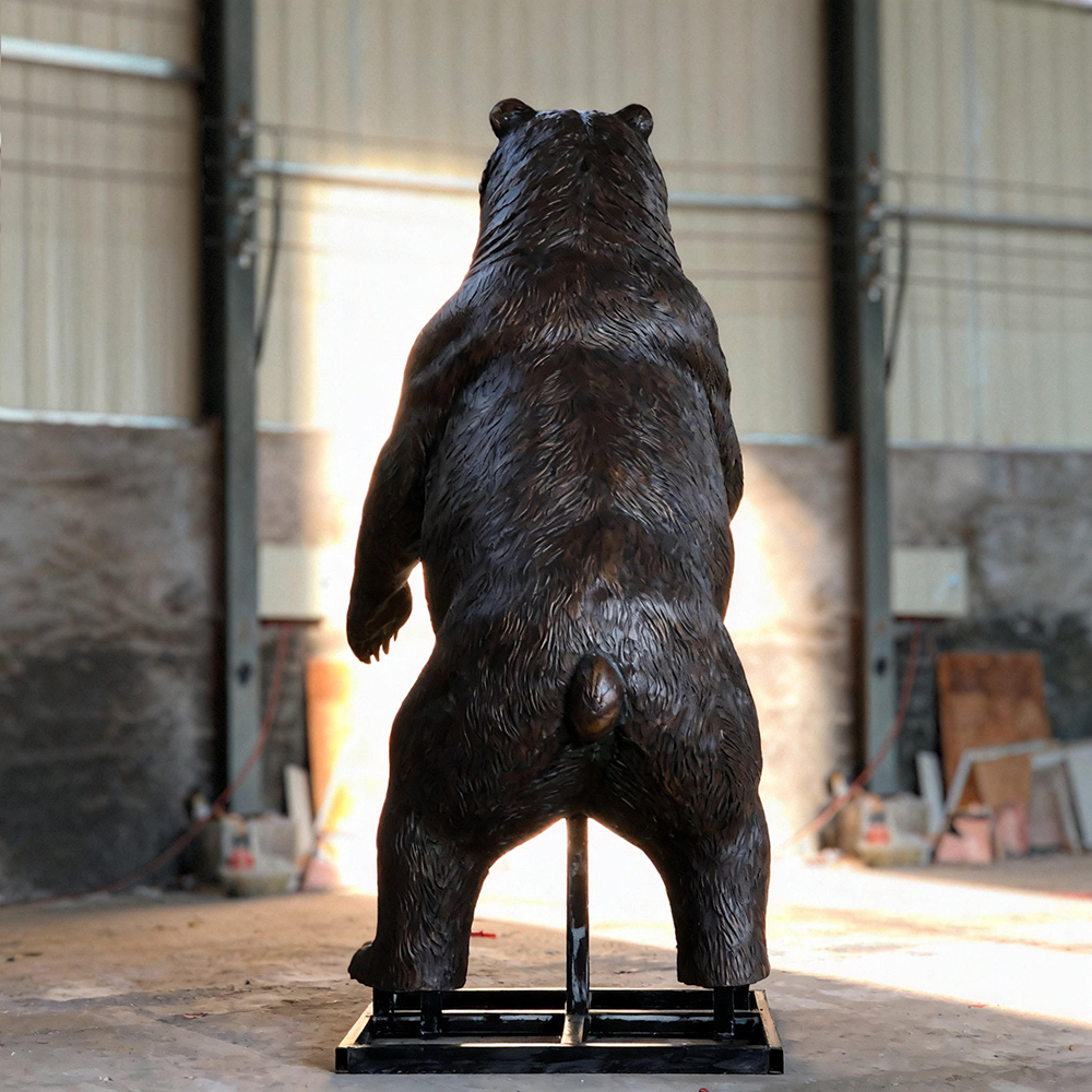 bronze Standing Brown Bear Statue back view