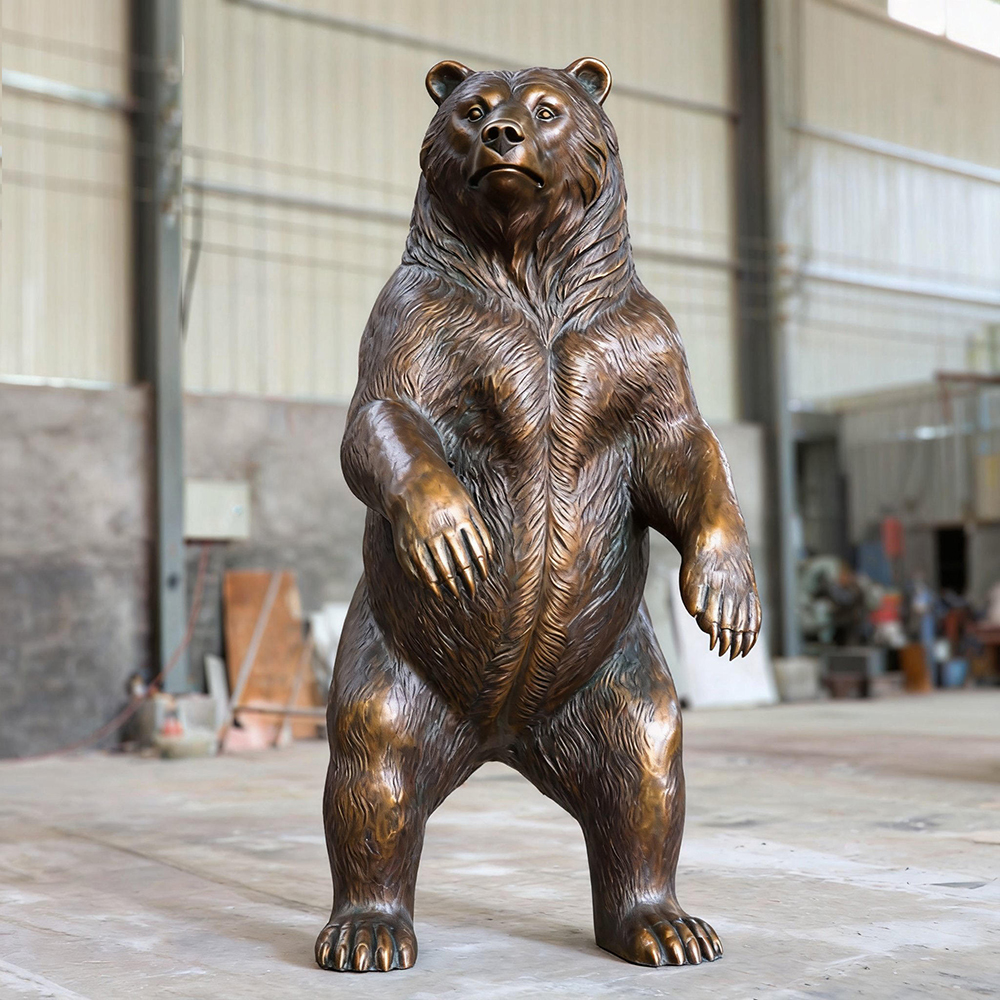 bronze Standing Brown Bear Statue front view