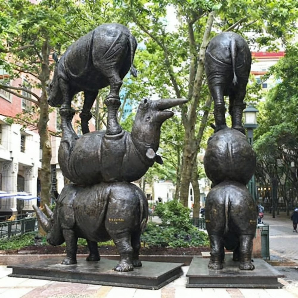 bronze The Last Three Rhinos Sculpture stack