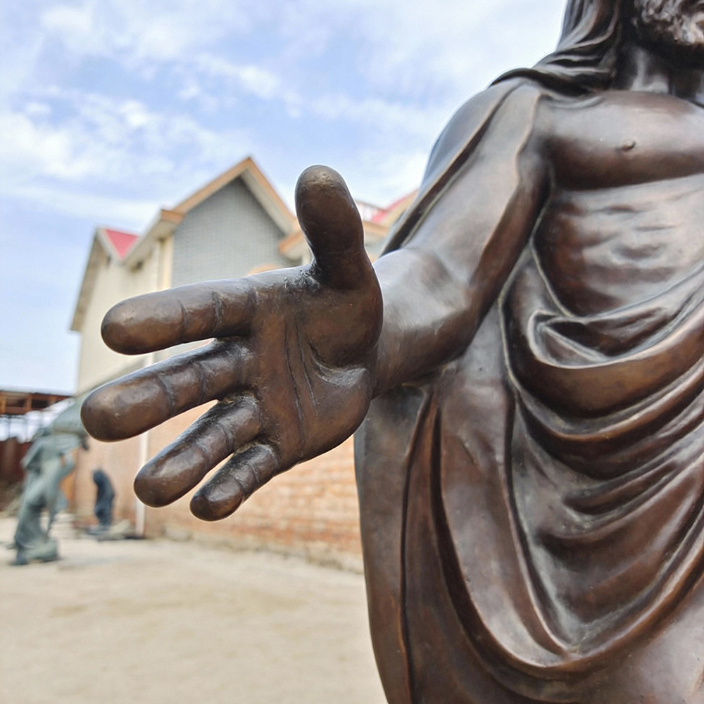 bronze Thorvaldsen Statue of Christ hand close up
