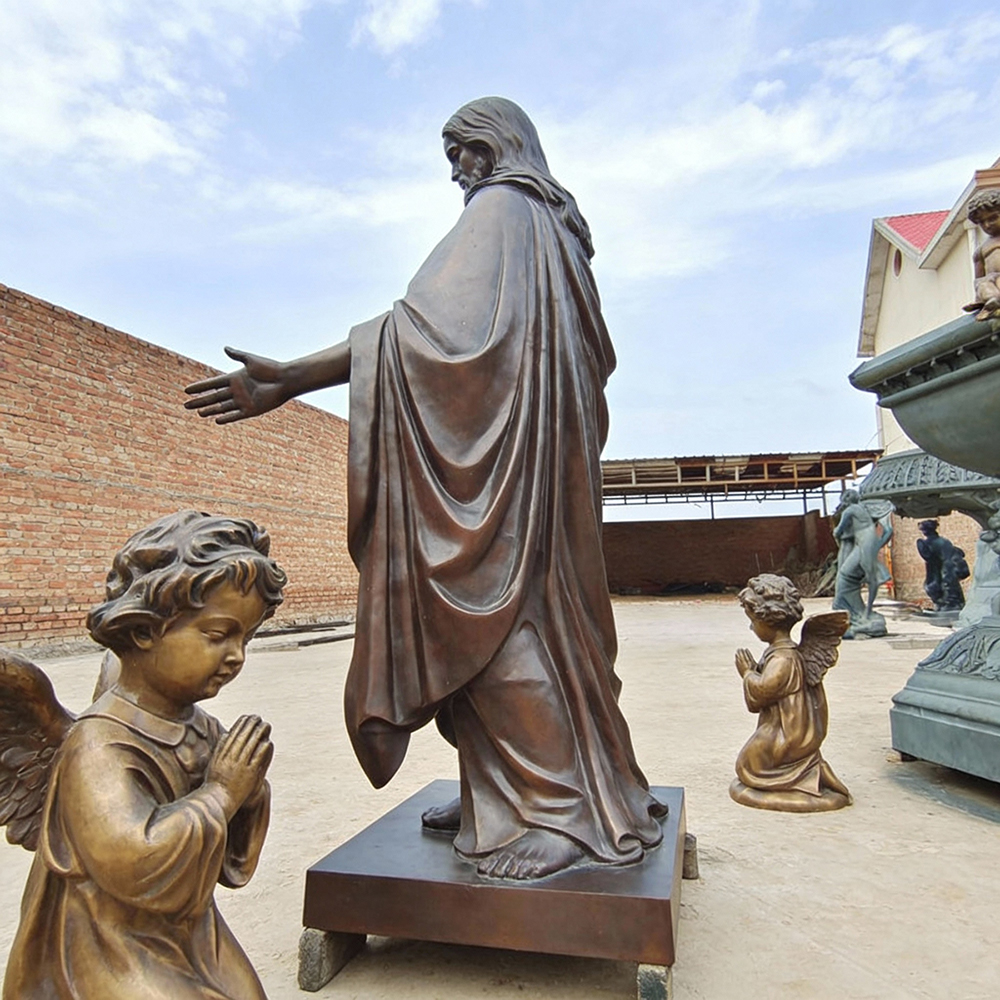 bronze Thorvaldsen Statue of Christ outdoor with angels