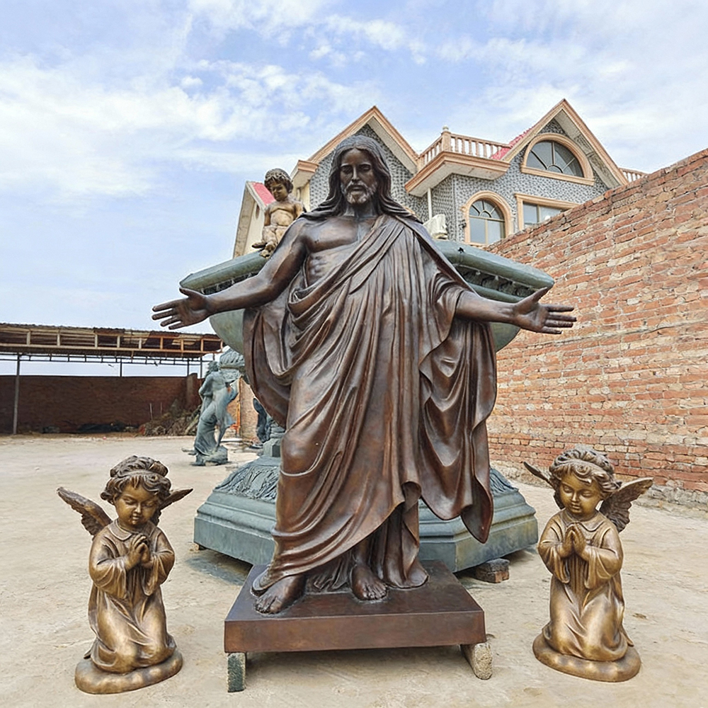 bronze Thorvaldsen Statue of Christ with angels