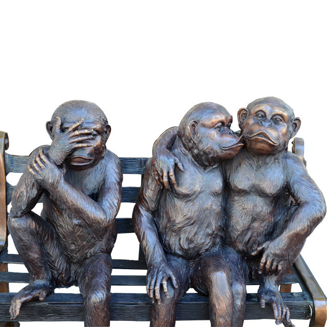 bronze Three Wise Monkeys bench sculpture