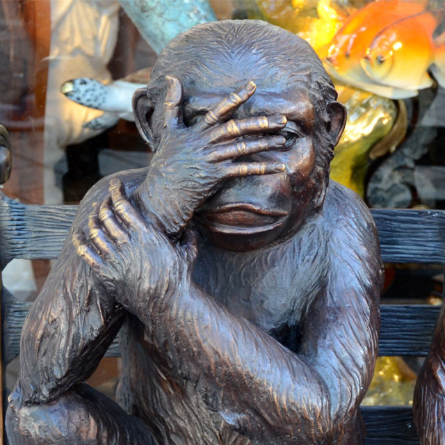 bronze Three Wise Monkeys statue see no evil