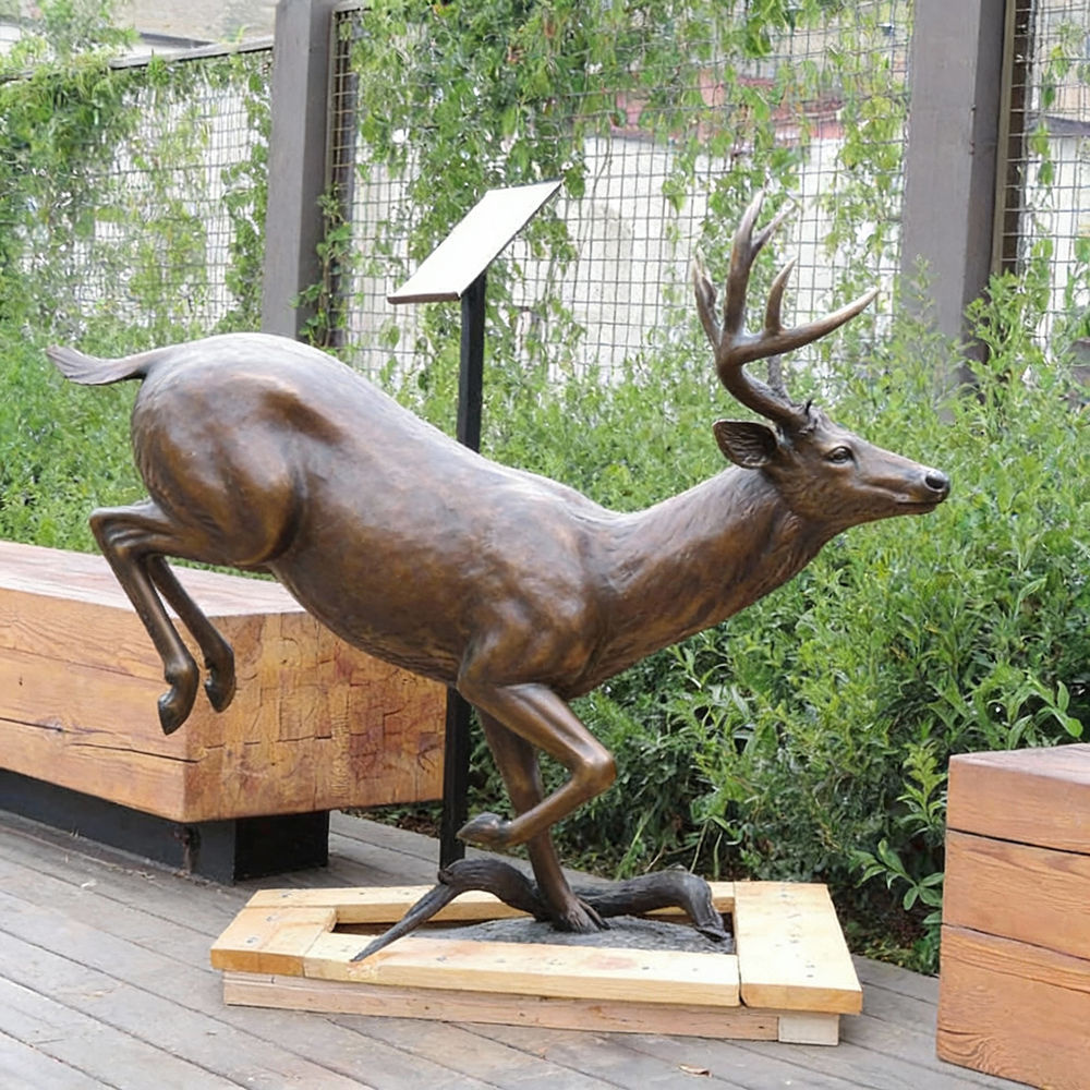 bronze Vintage Deer Statue rear view with extended tail and hind legs