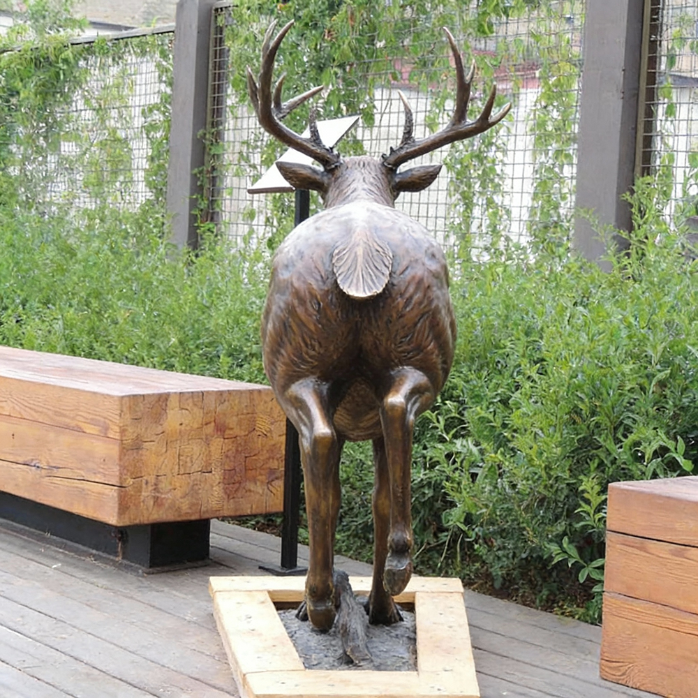bronze Vintage Deer Statue rear view
