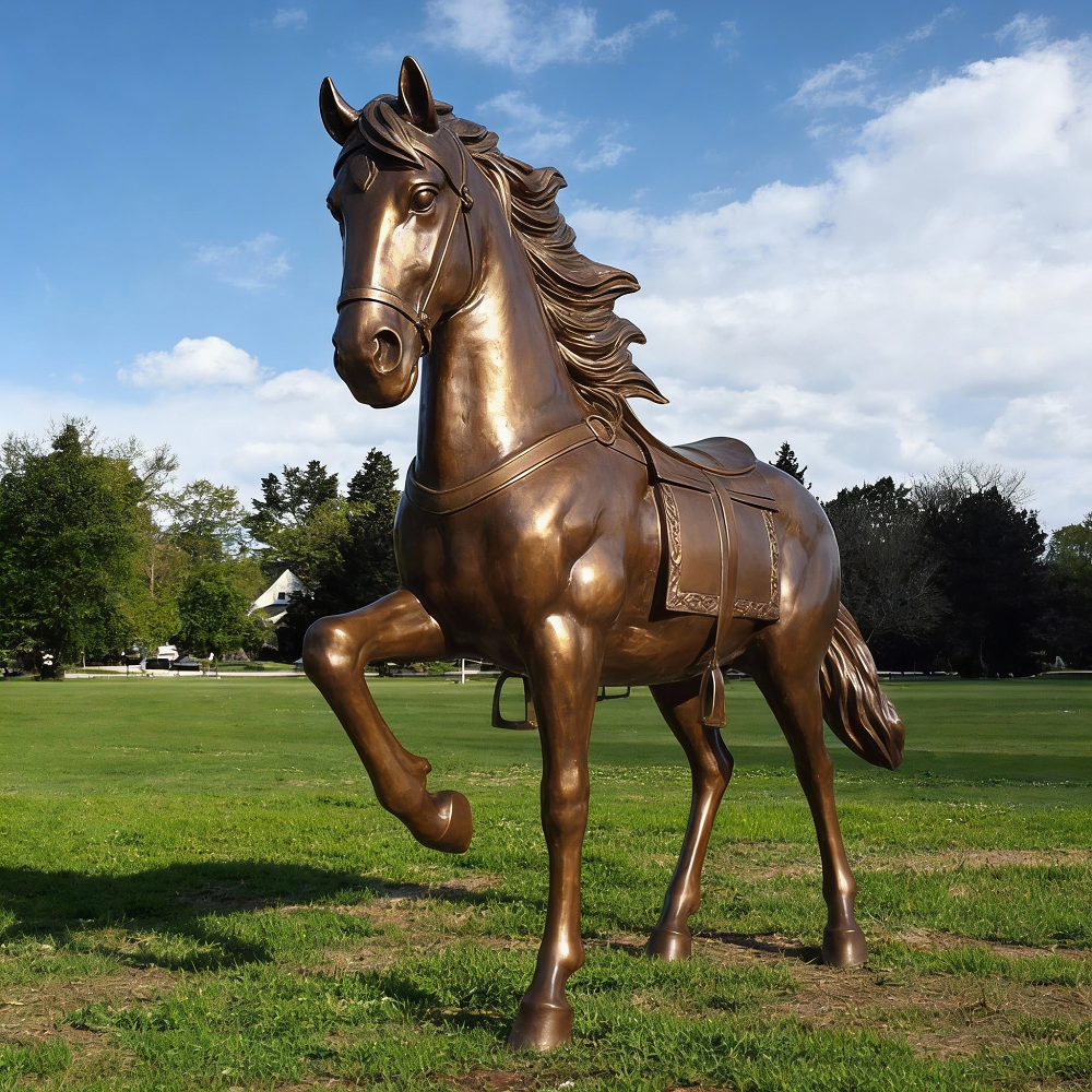 bronze classical horse sculpture with one leg up