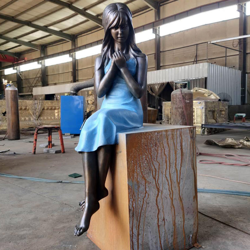 bronze life size Seated Girl Sculpture
