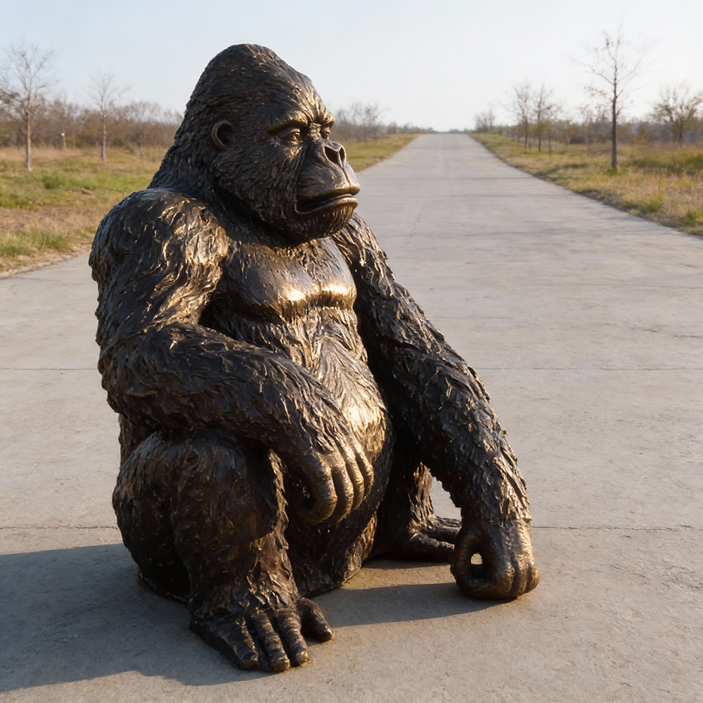 bronze sitting Gorilla Life Size Statue