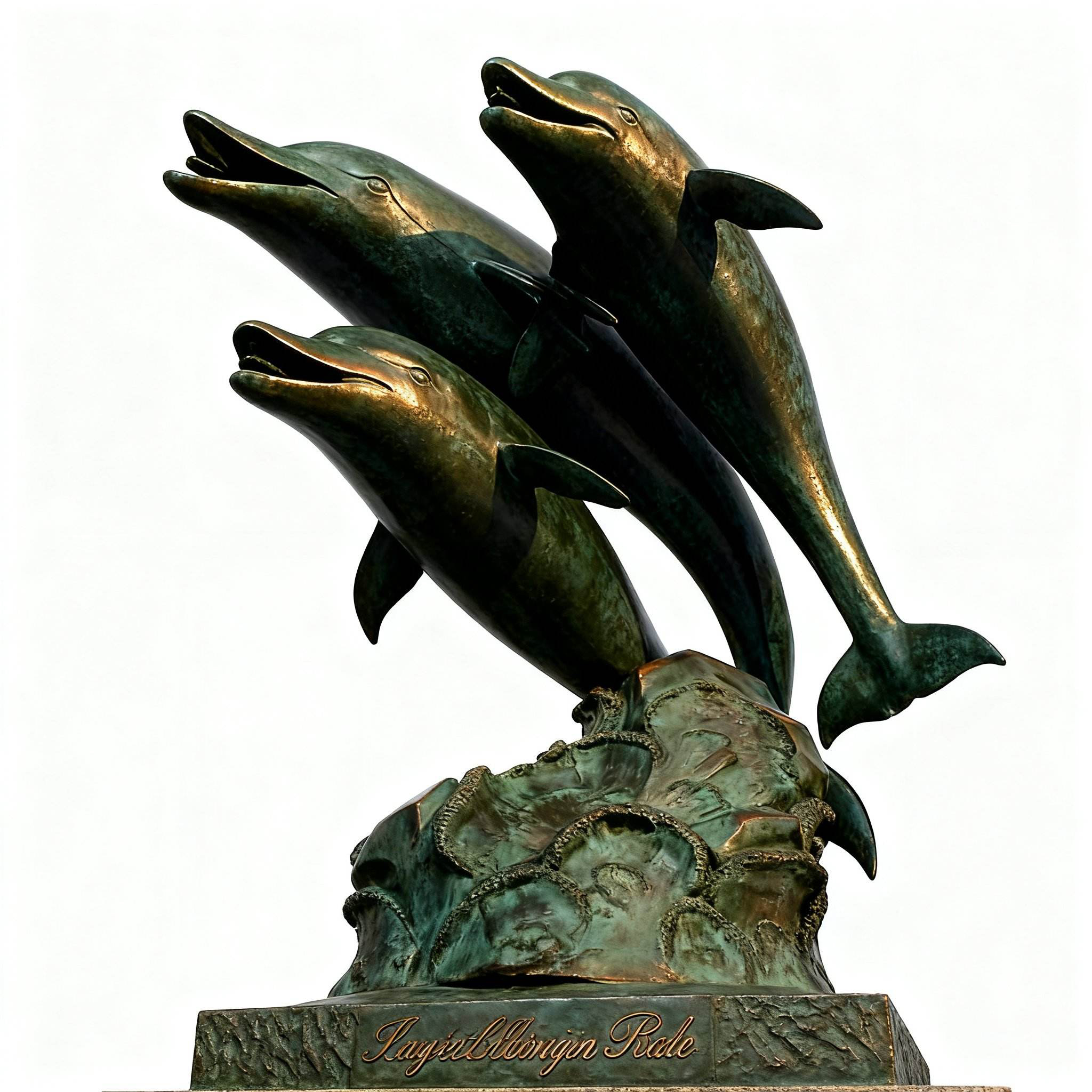 bronze trio dolphin jumping sculpture
