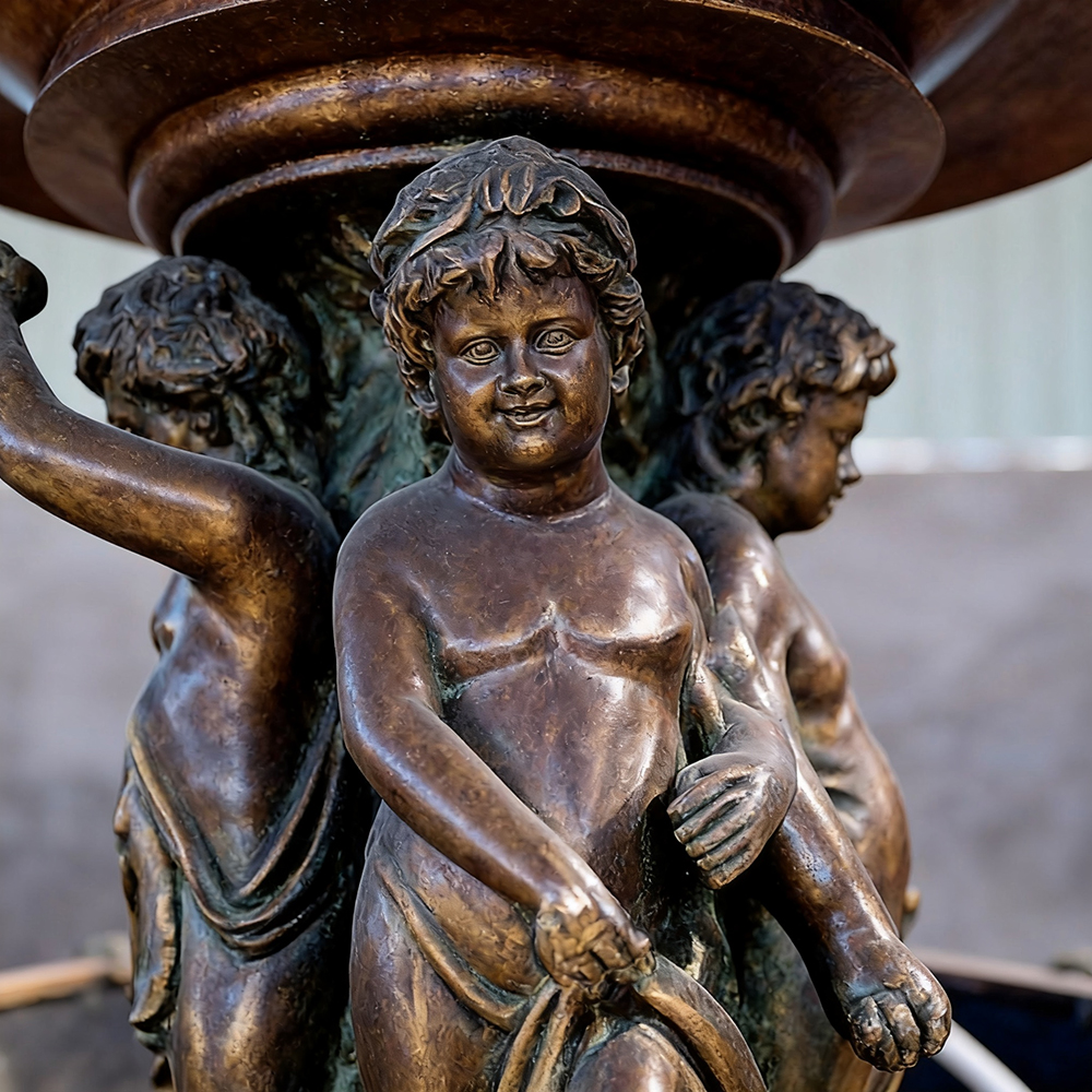 cherub details of bronze angel fountain statue