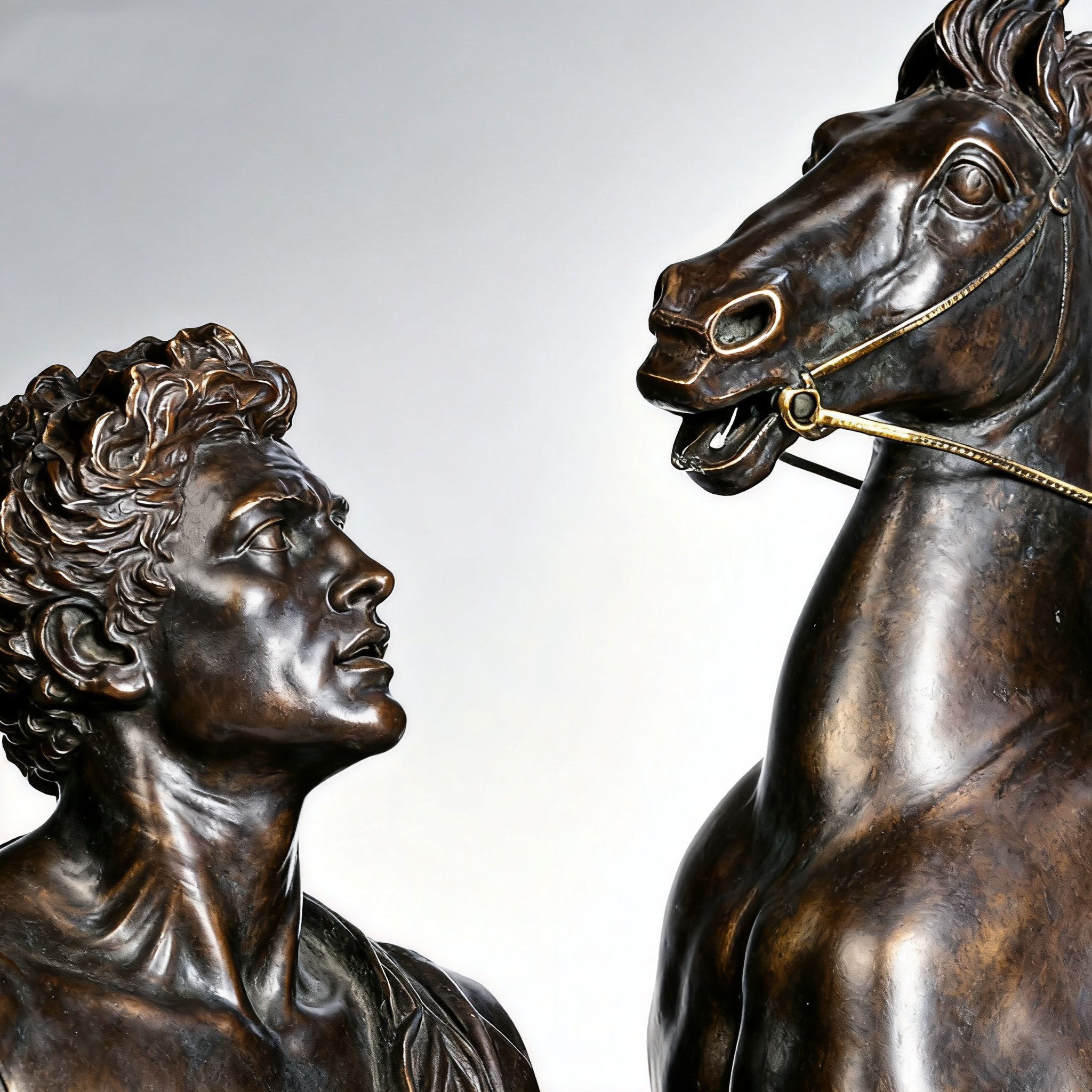 close-up bronze Marly Horse Sculpture detail