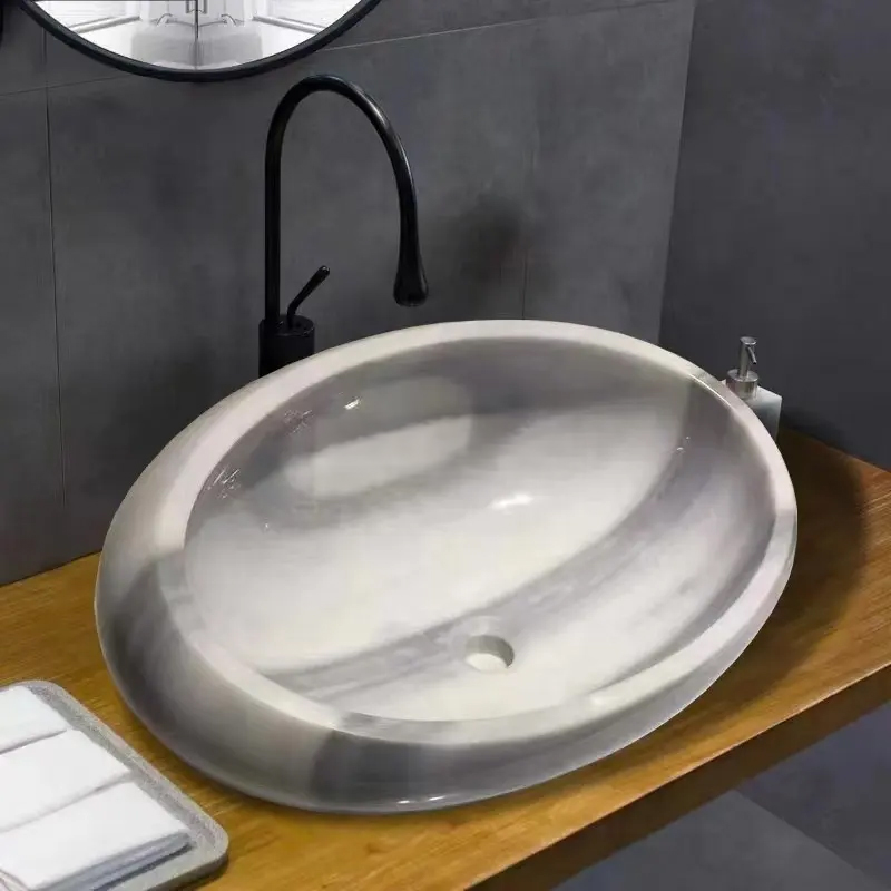 egg-shaped Oval Vessel Bathroom Sink marble